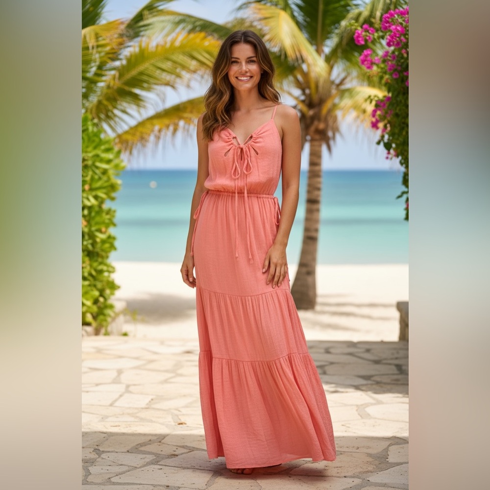 #369 Elegant Coral Maxi Dress